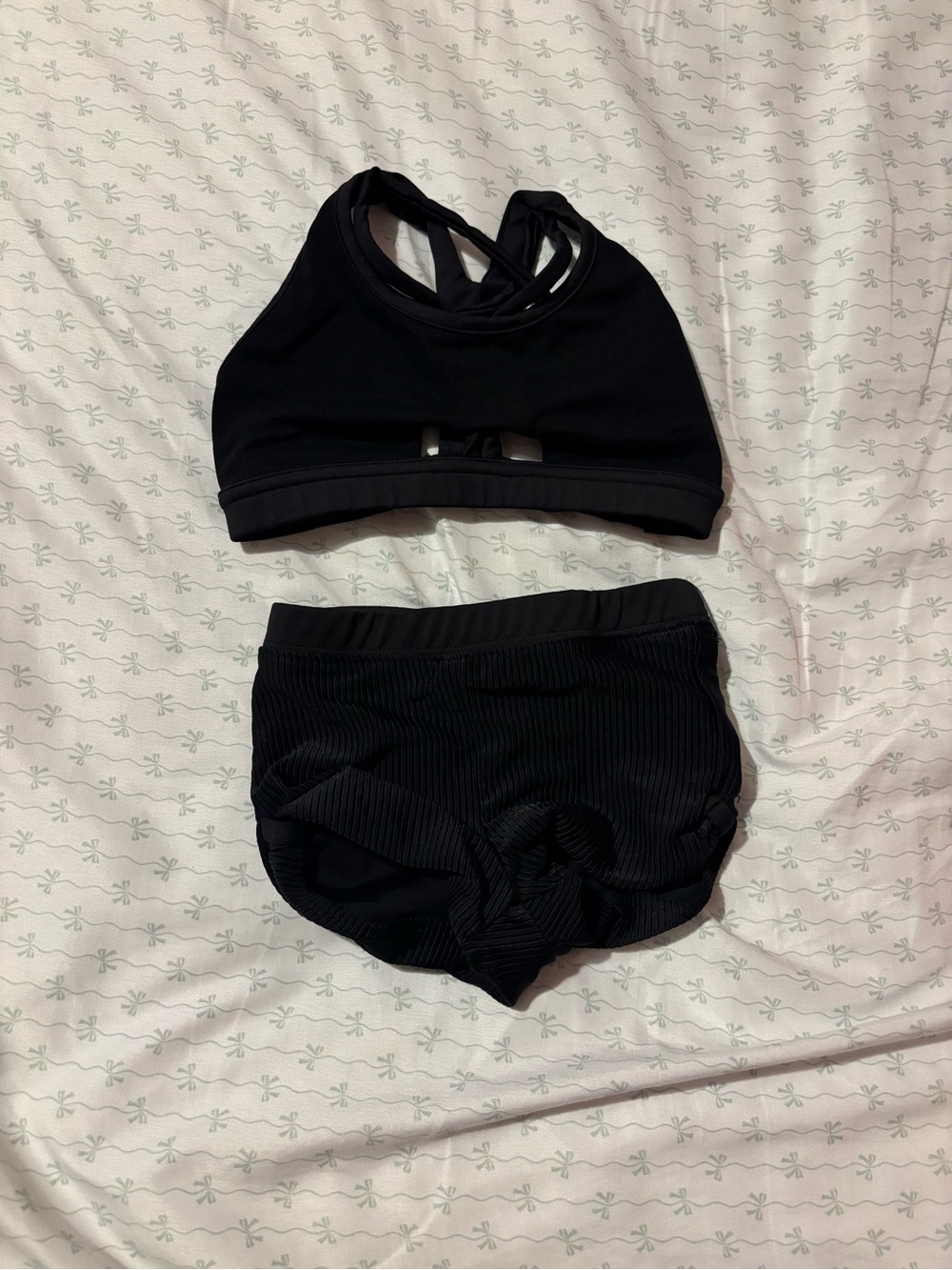 Black Ribbed Two-Piece Active Set - Crop Top & High-Waist Shorts Tiger Friday